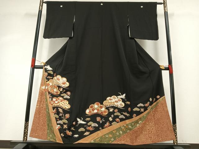 平和屋着物●創業460年・千總　黒留袖　駒刺繍　鶴　宝尽くし松文　金彩　正絹　逸品　AABH5105fy