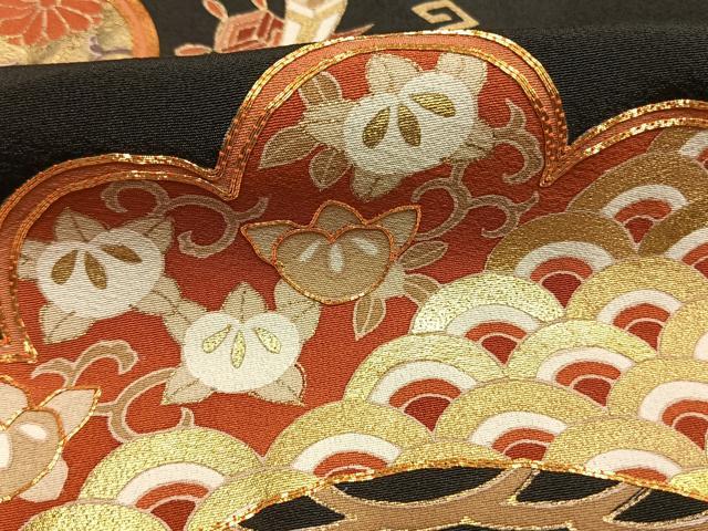 平和屋着物●創業460年・千總　黒留袖　駒刺繍　鶴　宝尽くし松文　金彩　正絹　逸品　AABH5105fy