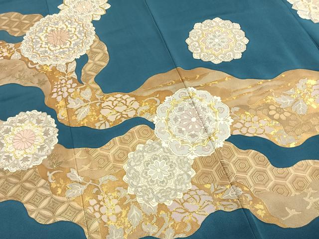 平和屋着物●訪問着　駒刺繍　道長吉祥花文　金彩　正絹　逸品　AABH5127fy