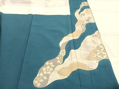 平和屋着物●訪問着　駒刺繍　道長吉祥花文　金彩　正絹　逸品　AABH5127fy