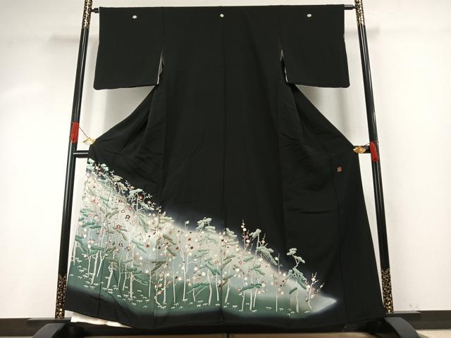 平和屋着物●本加賀友禅作家　芦原敏成　黒留袖　松竹梅　暈し染め　正絹　逸品　AABH5128fy