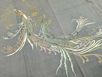 平和屋着物●訪問着　紬地　刺繍　花鳥文　金糸　金彩　正絹　逸品　AABH5132fy