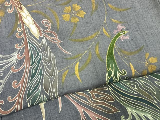 平和屋着物●訪問着　紬地　刺繍　花鳥文　金糸　金彩　正絹　逸品　AABH5132fy