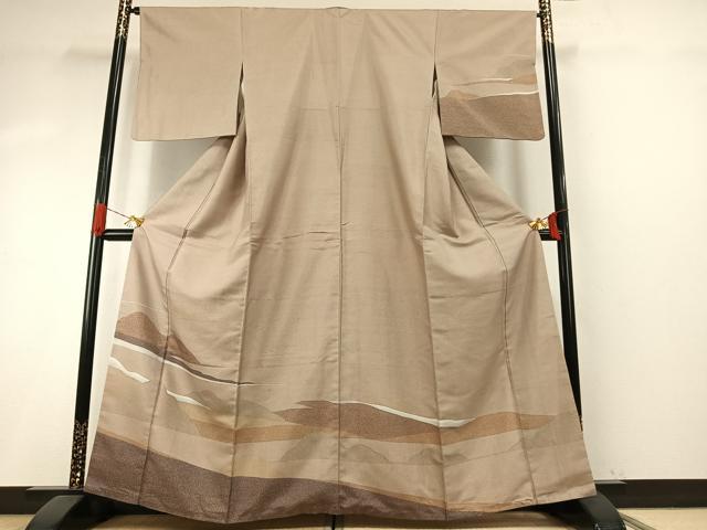 平和屋着物●訪問着　紬地　風景文　正絹　逸品　AABH5133fy