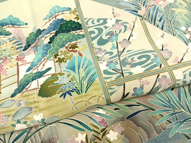 平和屋着物●訪問着　友禅　作家物　松竹梅　暈し染め　正絹　逸品　AABH5142fy 平和屋着物○訪問着 友禅 作家物 松竹梅 暈し染め 正絹 逸品 AABH5142fy