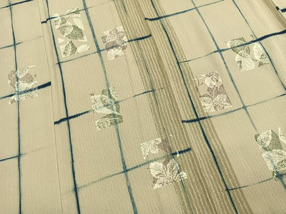 平和屋着物●訪問着　絞り　木葉摺り　格子　色紙舞葉文　正絹　逸品　AABH5145fy