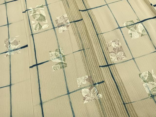 平和屋着物●訪問着　絞り　木葉摺り　格子　色紙舞葉文　正絹　逸品　AABH5145fy