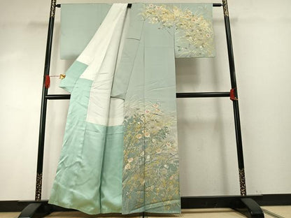 平和屋着物●訪問着　草花文　暈し染め　金銀彩　正絹　逸品　AABH5146fy