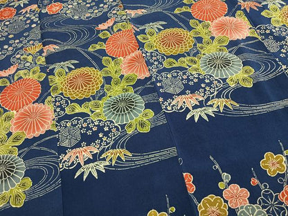 平和屋着物●訪問着　作家物　型染め　流水花文　鬼しぼ縮緬　正絹　逸品　AABH5147fy