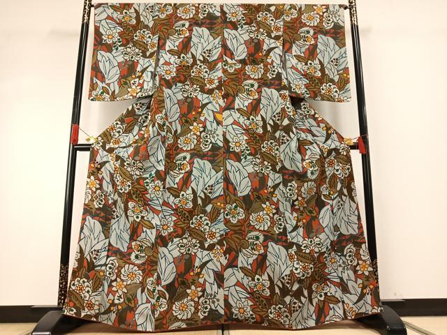 平和屋着物●上質な小紋　草花文　正絹　逸品　AABH5150fy