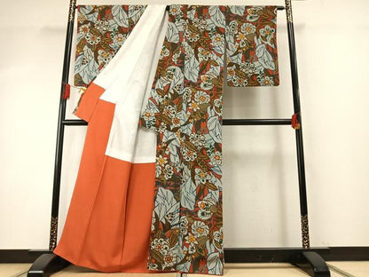 平和屋着物●上質な小紋　草花文　正絹　逸品　AABH5150fy
