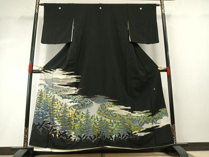 平和屋着物●本加賀友禅作家　矢田博　黒留袖　風景樹林文　正絹　逸品　AABH5152fy