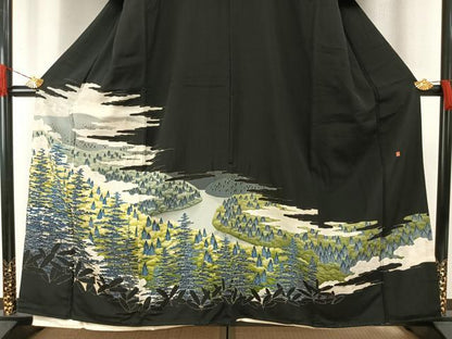 平和屋着物●本加賀友禅作家　矢田博　黒留袖　風景樹林文　正絹　逸品　AABH5152fy