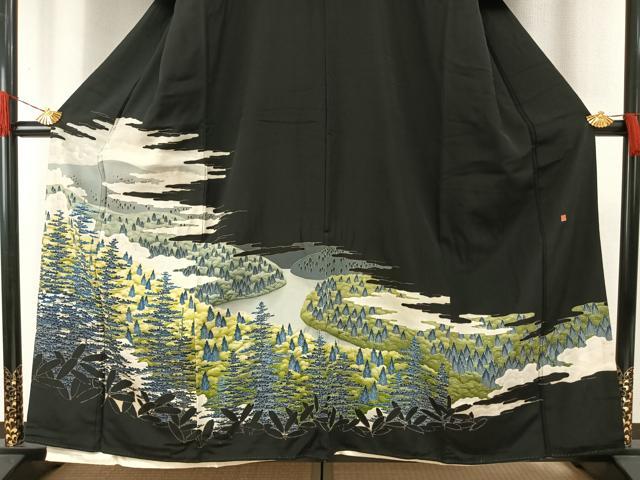 平和屋着物●本加賀友禅作家　矢田博　黒留袖　風景樹林文　正絹　逸品　AABH5152fy