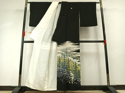 平和屋着物●本加賀友禅作家　矢田博　黒留袖　風景樹林文　正絹　逸品　AABH5152fy
