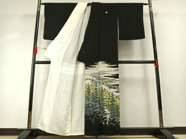 平和屋着物●本加賀友禅作家　矢田博　黒留袖　風景樹林文　正絹　逸品　AABH5152fy