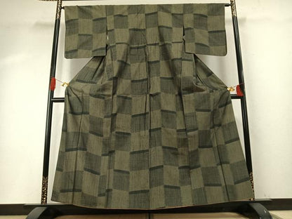 平和屋着物●上質な紬　市松文様　正絹　逸品　AABH5154fy
