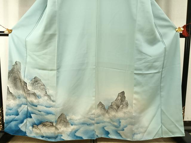 平和屋着物●訪問着　手描き　風景文　暈し染め　正絹　逸品　AABH5155fy