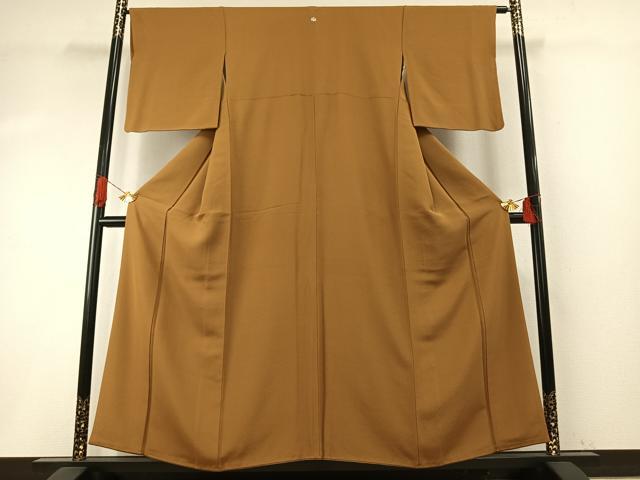 平和屋着物●上質な色無地　桑茶色　正絹　逸品　AABH5156fy