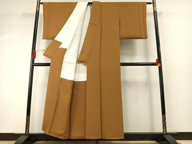 平和屋着物●上質な色無地　桑茶色　正絹　逸品　AABH5156fy