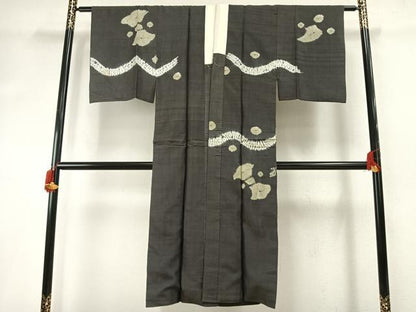 平和屋着物●男性　長襦袢　袷　紬地　絞り　舞花文　正絹　逸品　AABH5157fy