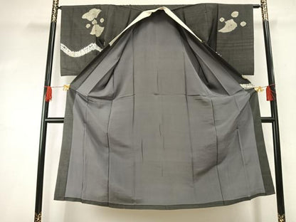 平和屋着物●男性　長襦袢　袷　紬地　絞り　舞花文　正絹　逸品　AABH5157fy
