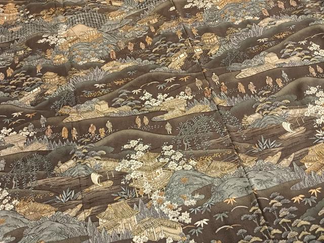 平和屋着物●訪問着 中国三大刺繍 汕頭刺繍 スワトウ刺繍 相良刺繍 総刺繍 風景人物花文 金糸 金彩 正絹 逸品 未使用 AABH5159fy
