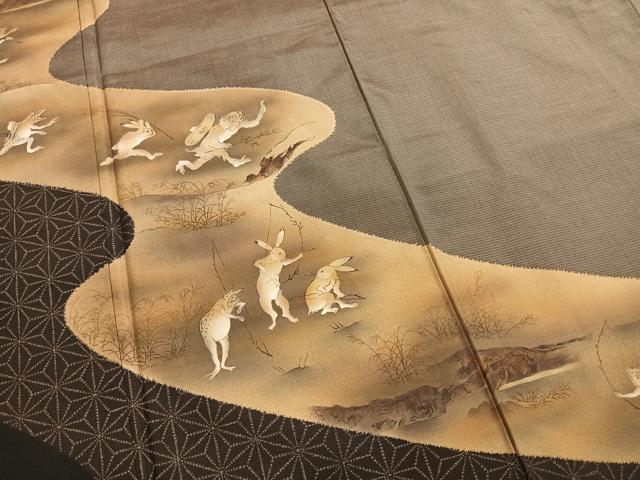 平和屋着物●本場大島紬　染大島　訪問着　手描き　鳥獣戯画　正絹　逸品　AABH5160fy