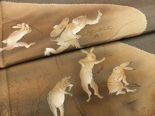平和屋着物●本場大島紬　染大島　訪問着　手描き　鳥獣戯画　正絹　逸品　AABH5160fy