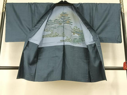 平和屋着物●男性　紬　アンサンブル　長襦袢(無双仕立て)セット　亀甲柄　正絹　逸品　AABH5165fy
