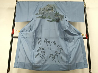 平和屋着物●男性　紬　アンサンブル　長襦袢(無双仕立て)セット　亀甲柄　正絹　逸品　AABH5165fy