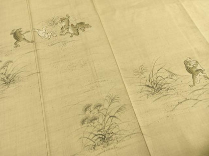 平和屋着物●訪問着　紬地　作家物　手描き　鳥獣戯画　正絹　逸品　AABH5171fy