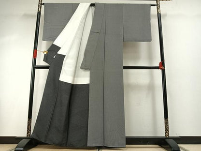 平和屋着物●江戸小紋　万筋　黒色×白色　正絹　逸品　未使用　AABH5172fy
