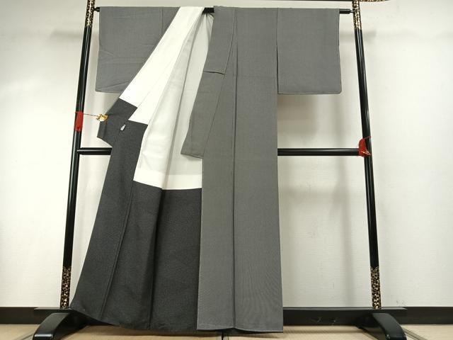 平和屋着物●江戸小紋　万筋　黒色×白色　正絹　逸品　未使用　AABH5172fy