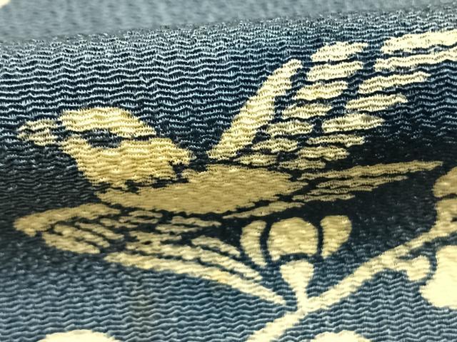 平和屋着物●上質な小紋　本藍　型染め　花鳥文　暈し染め　鬼しぼ縮緬　正絹　逸品　AABH5175fy