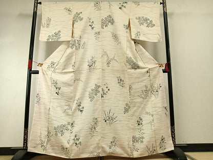 平和屋着物●上質な紬　手描き　草花文　正絹　逸品　AABH5176fy