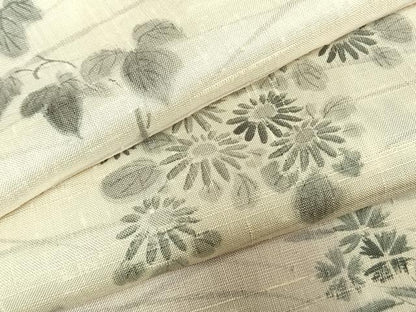 平和屋着物●上質な紬　手描き　草花文　正絹　逸品　AABH5176fy