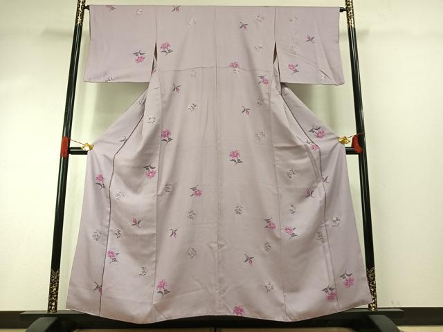 平和屋着物●上質な小紋　刺繍　草花文　金彩　正絹　逸品　AABH5177fy