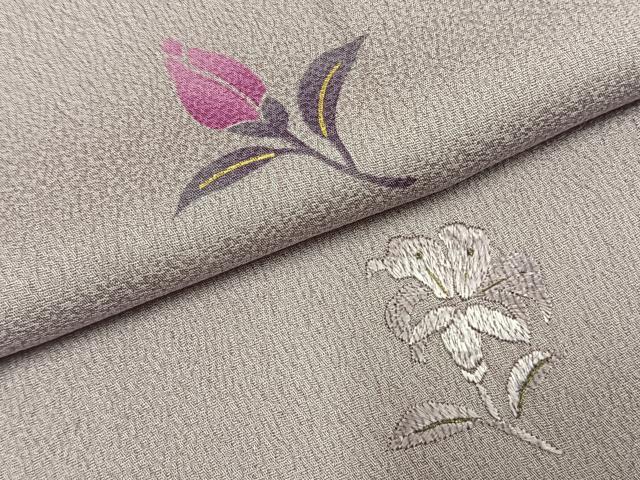 平和屋着物●上質な小紋　刺繍　草花文　金彩　正絹　逸品　AABH5177fy