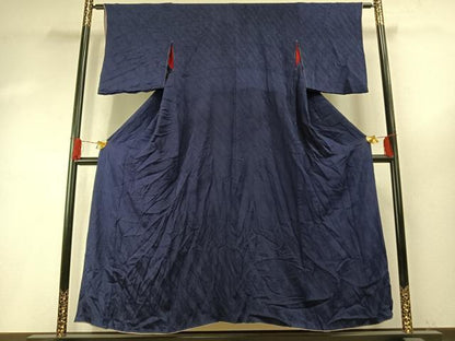 平和屋着物●アンティーク　大正ロマン　色無地　草花地紋　濃藍色　正絹　逸品　AABH5183fy