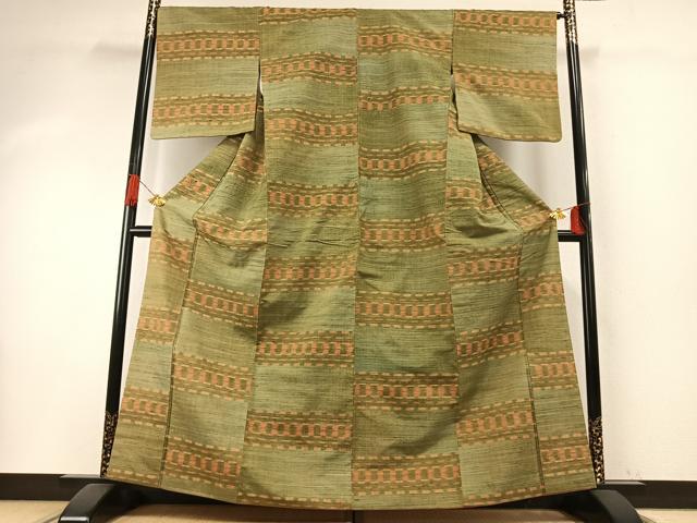 平和屋着物●上質な紬　横段文　正絹　逸品　AABH5184fy