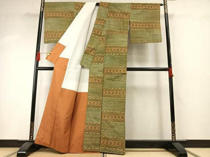 平和屋着物●上質な紬　横段文　正絹　逸品　AABH5184fy