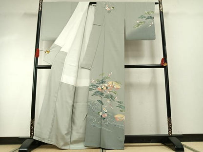 平和屋着物●豪華色留袖　友禅　作家物　松竹梅　扇面花文　暈し染め　正絹　逸品　AABH5186fy