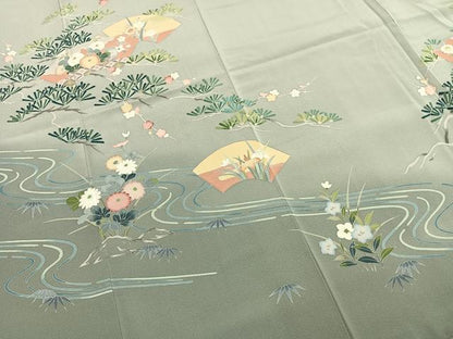 平和屋着物●豪華色留袖　友禅　作家物　松竹梅　扇面花文　暈し染め　正絹　逸品　AABH5186fy