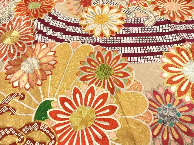 平和屋本店●アンティーク　大正ロマン　振袖　駒刺繍　舞花文　金彩　正絹　逸品　AABH5189fy