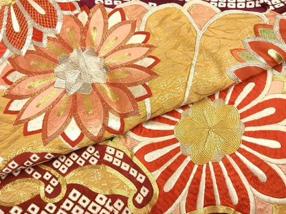 平和屋本店●アンティーク　大正ロマン　振袖　駒刺繍　舞花文　金彩　正絹　逸品　AABH5189fy