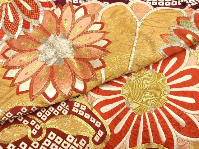 平和屋本店●アンティーク　大正ロマン　振袖　駒刺繍　舞花文　金彩　正絹　逸品　AABH5189fy