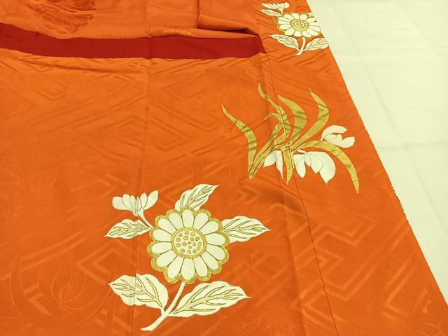平和屋本店●アンティーク　大正ロマン　振袖　駒刺繍　舞花文　金彩　正絹　逸品　AABH5189fy