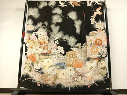 平和屋本店●アンティーク　大正ロマン　振袖　中国三大刺繍　相良刺繍　駒刺繍　貝桶花鳥文　暈し染め　金銀彩　正絹　逸品　AABH5190fy