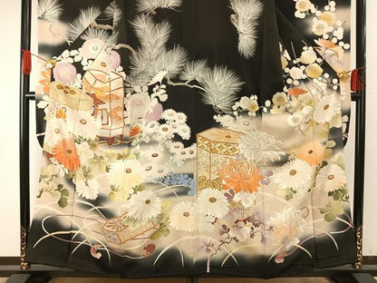 平和屋本店●アンティーク　大正ロマン　振袖　中国三大刺繍　相良刺繍　駒刺繍　貝桶花鳥文　暈し染め　金銀彩　正絹　逸品　AABH5190fy
